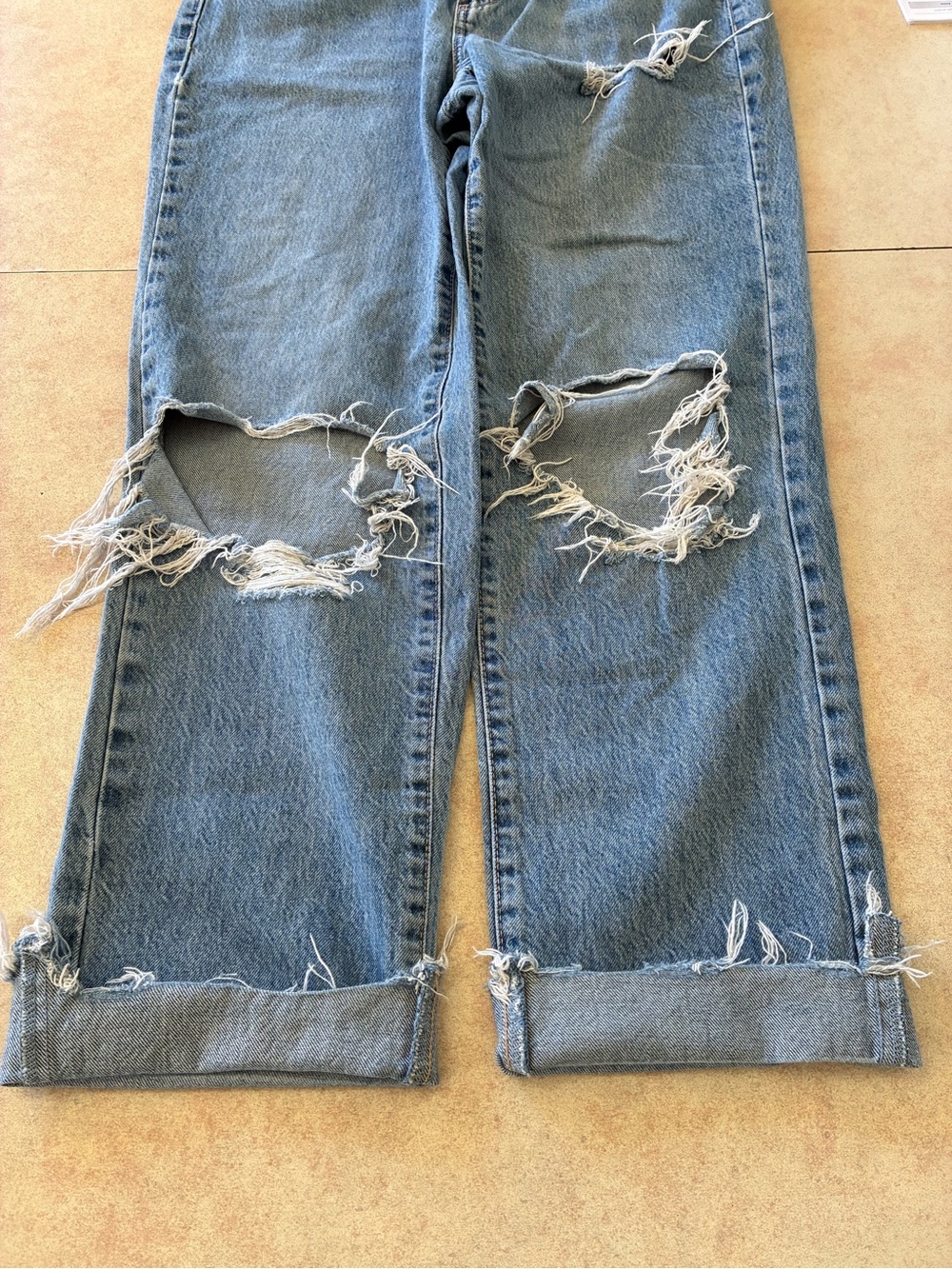 Garage Distressed High Rise Blue Denim Jeans - Classic Ripped Style - Picture 6 of 14